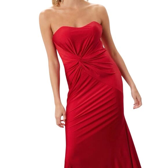 Vaviana Red Strapless Twist Front Satin Maxi Gown Women’s Size 0 - Picture 4 of 8